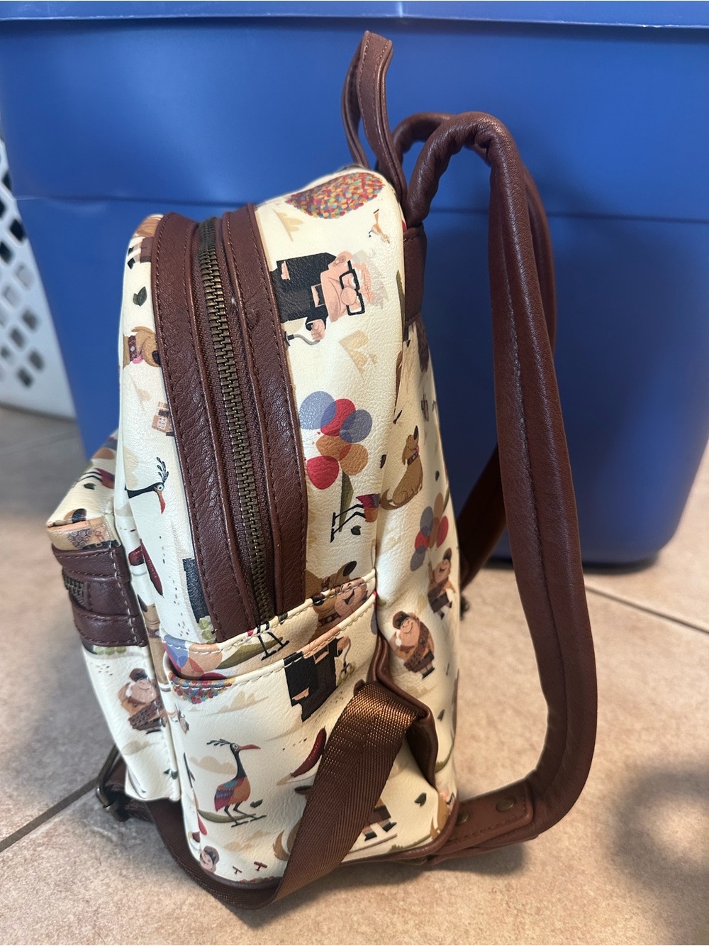Loungefly Cream Mini Backpack with Brown Trim and Multicolor Accents - Picture 2 of 4